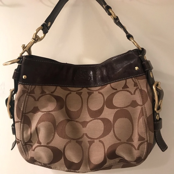 Coach Bags Coach Zoe Leather Trim Brown Hobo Purse Bag Poshmark